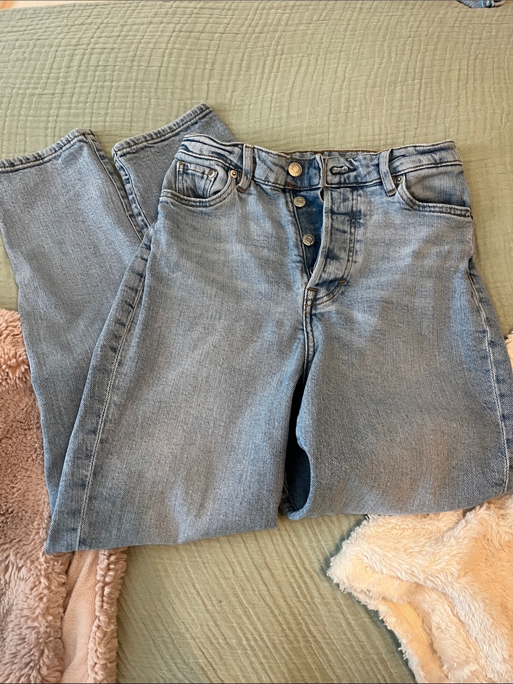 H&M Light Blue High-Rise Button-Fly Jeans